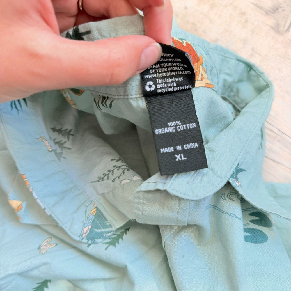 Disney Bambi Scenic Print Button-Up Shirt BoxLunch Exclusive Men’s XL Green Blue - Picture 3 of 11